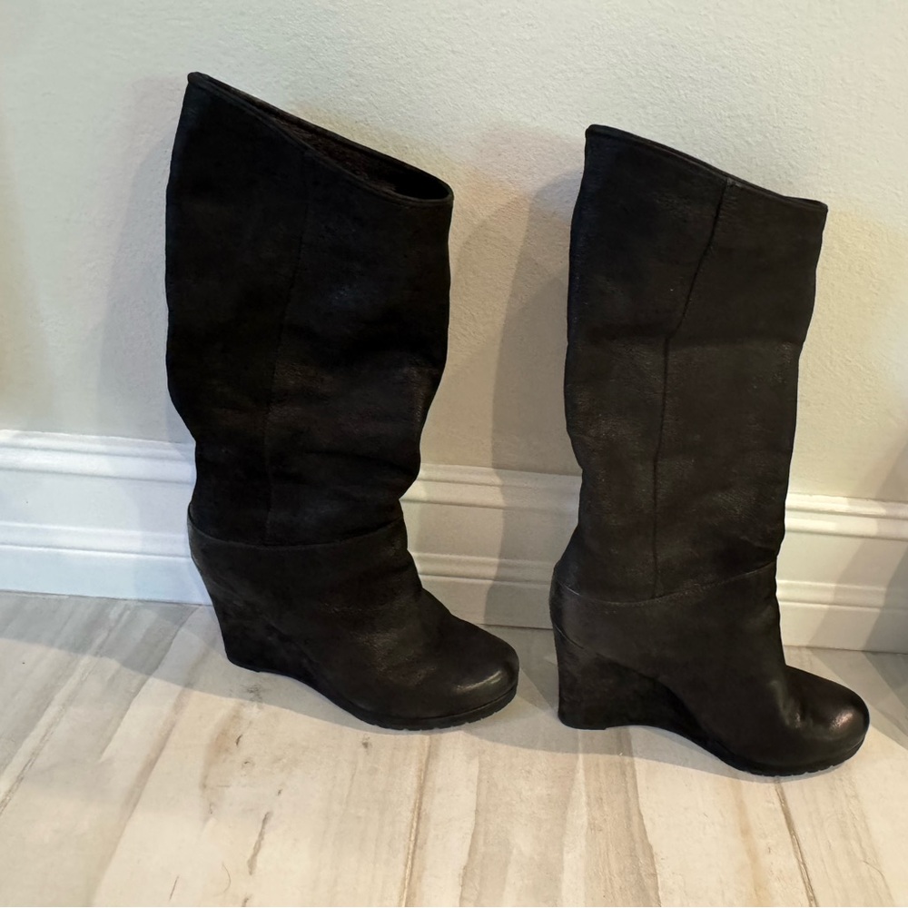 Prada Black Wedge Boots. Can be worn tall or fold over for shorter style.